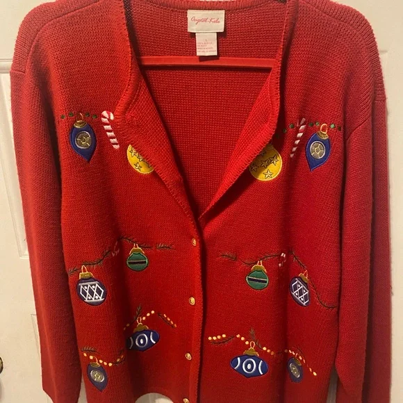 🧑‍🎄 SOLD 🧑‍🎄 Christmas Sweater, Red with decorations - Picture 2 of 13